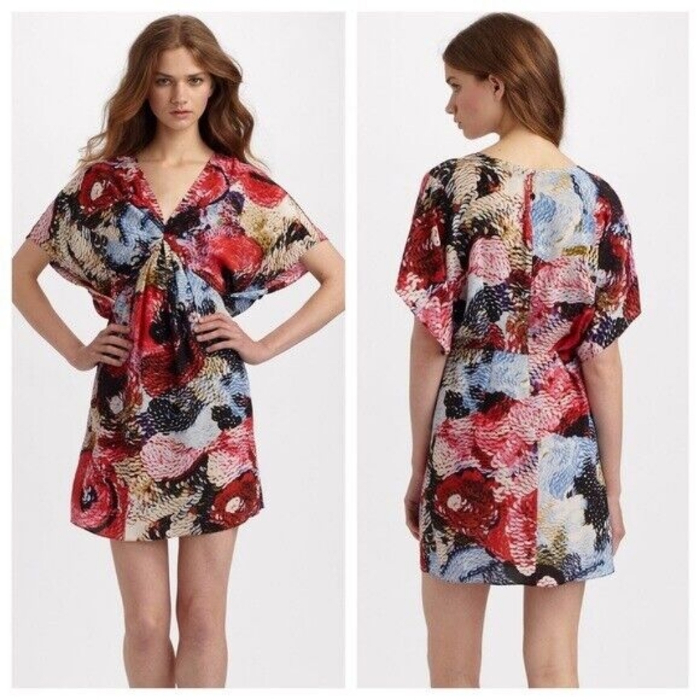 Anthropologie Leifsdottir River Fish Silk Mini Dress Red Blue 2